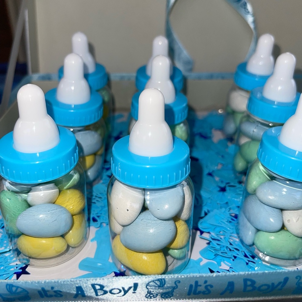 Baby Boy Bottle Party Favors Filled W/ Jordan Almonds - Picture 4 of 5